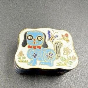 Vintage Cloisonne Miniature Trinket Box Puppy